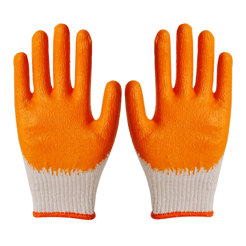 10 Gauge Knitted Cotton Orange Latex Coated Hand Safety Working Gloves