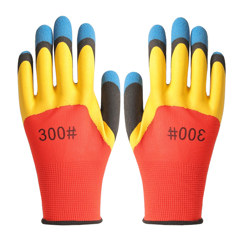 13G Nylon Polyester Three Times Latex Coated Foam Palm Safety Working Gloves