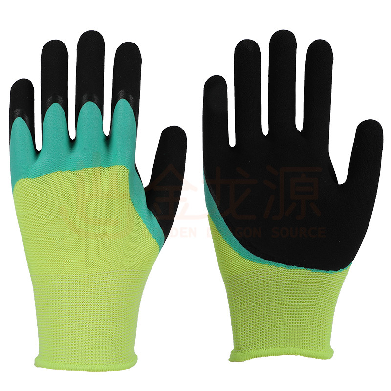 13G Nylon Polyester Double Color Latex Coated Foam Palm Safety Working Gloves