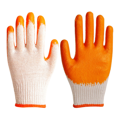 10 Gauge Knitted Cotton Orange Latex Coated Hand Safety Working Gloves