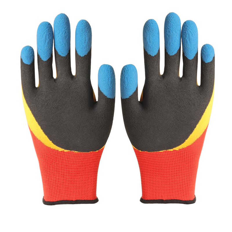 13G Nylon Polyester Three Times Latex Coated Foam Palm Safety Working Gloves