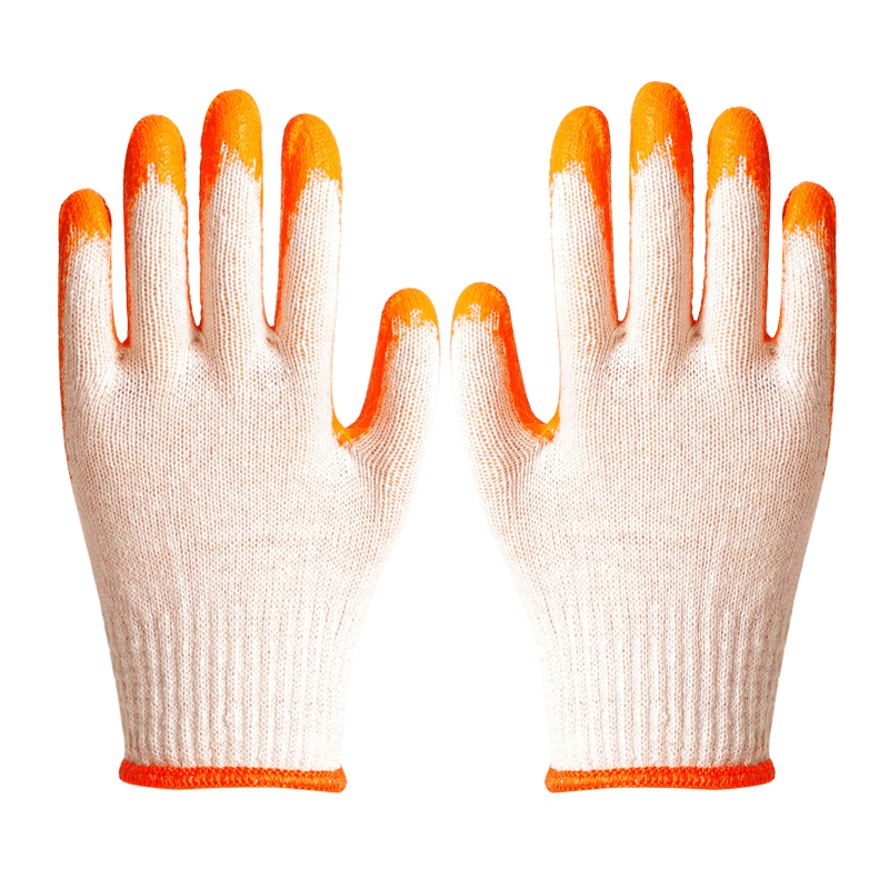10 Gauge Knitted Cotton Orange Latex Coated Hand Safety Working Gloves