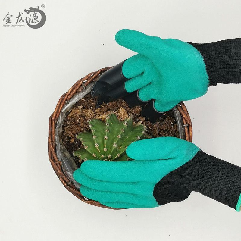 Green Latex Foamed Nylon Material With Claw Safety Working Gloves 