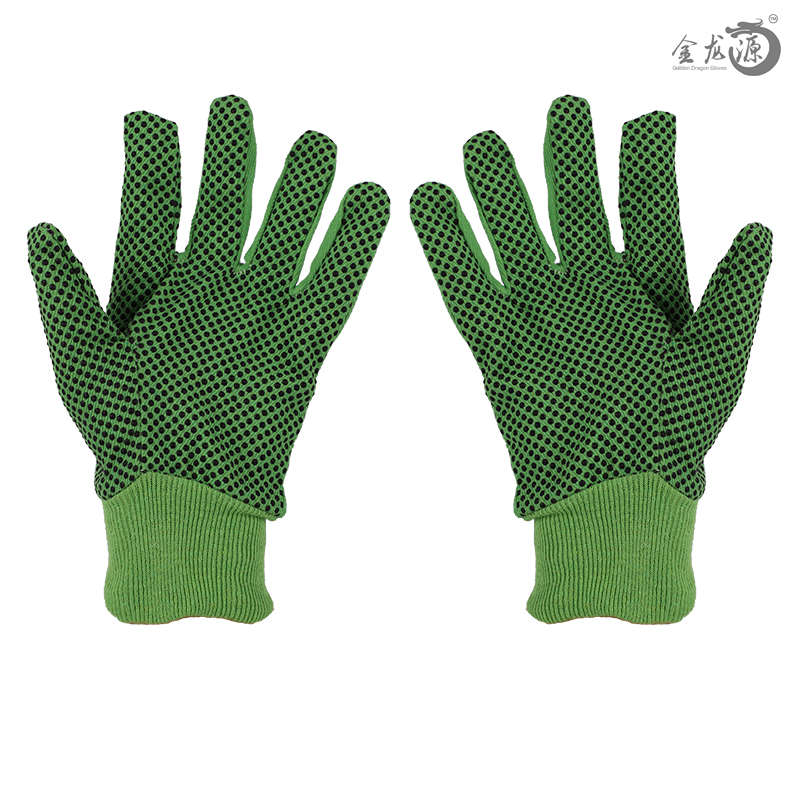 Cotton Knitted Wrist And PVC Dotted Gardening Working Gloves