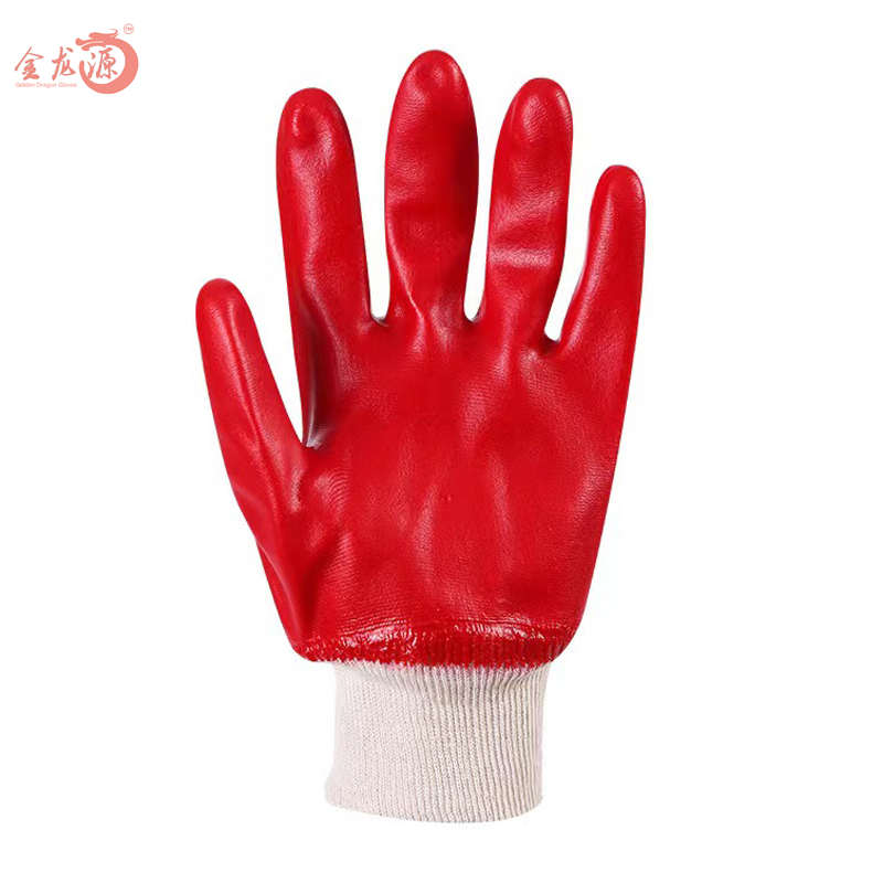 Anti Chemical Oil Knitted Wrist Red PVC Full Coated Hand Gloves