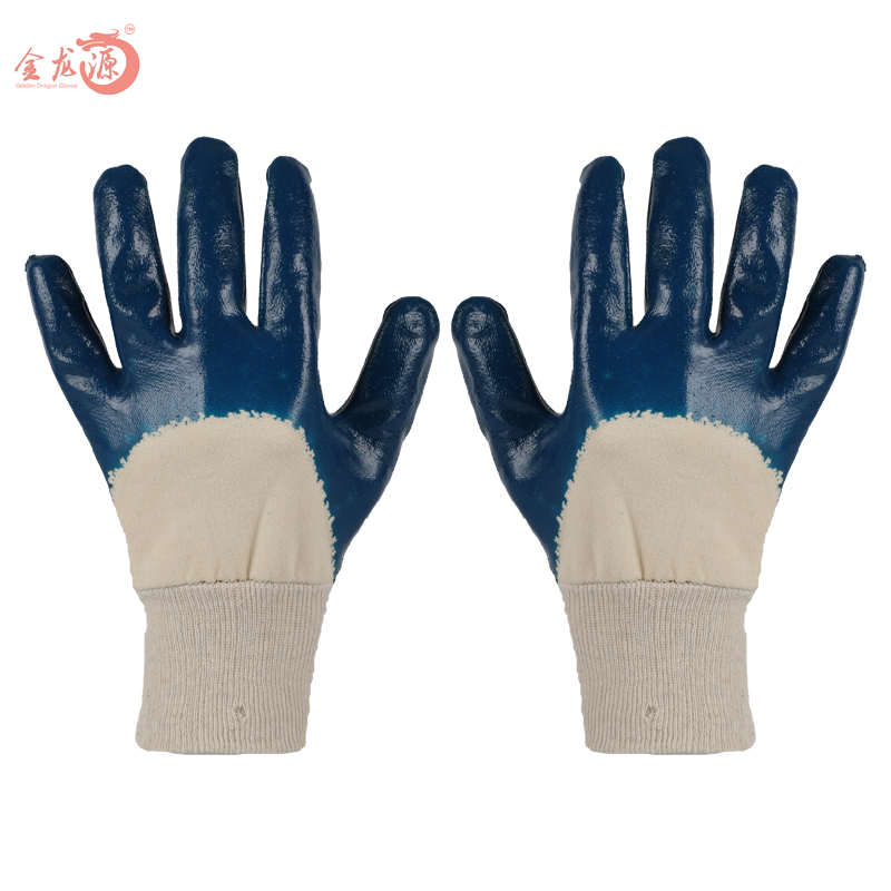 Heavy Duty Knitted Wrist Cotton 3/4 Nitrile Coated Gloves