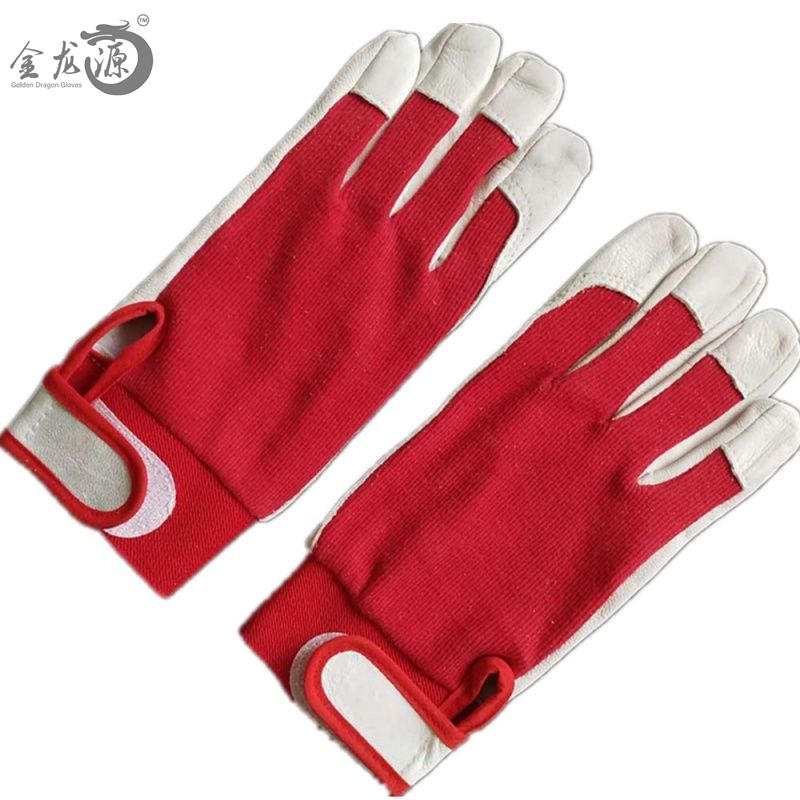 Pig Grain Leather Red Cotton Fabric Full Palm Leather Working Gloves