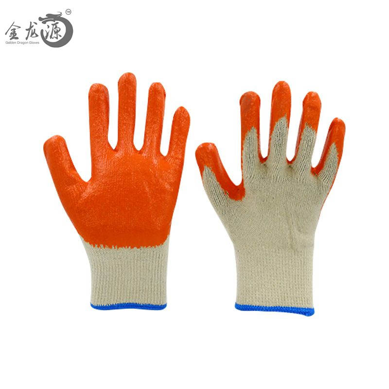 Factory 10g Knitted Cotton Wrinkle Crinkle Latex Coated Safety Work Gloves for Construction