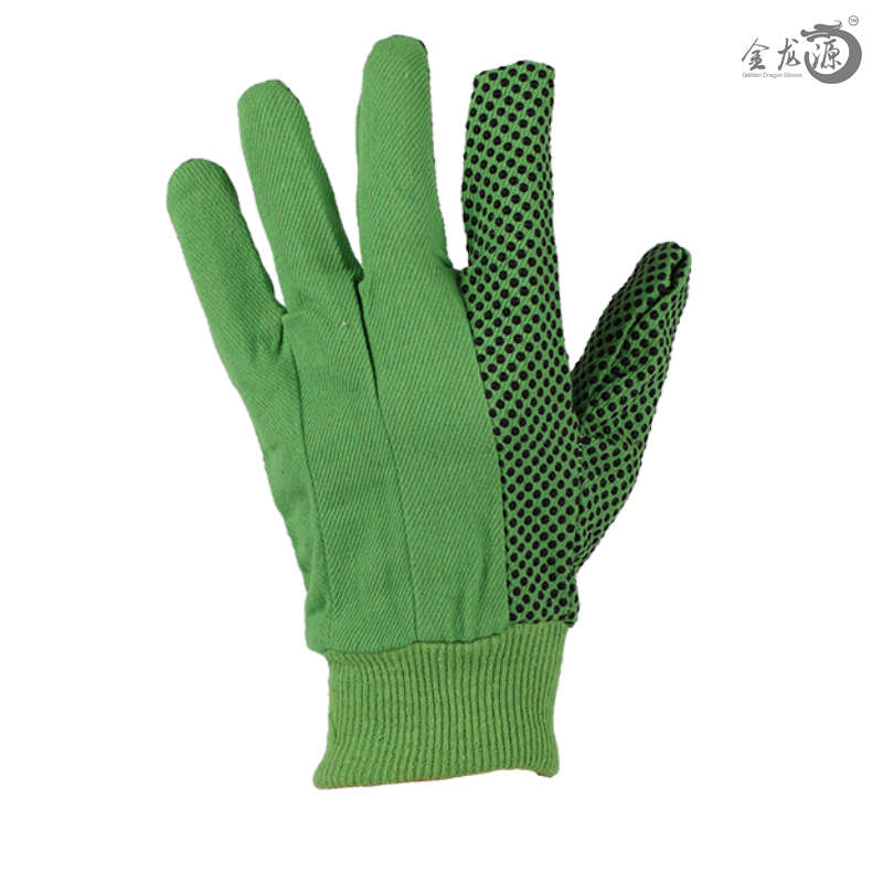 Cotton Knitted Wrist And PVC Dotted Gardening Working Gloves