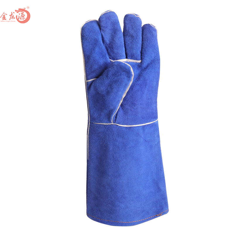 Extra Long Blue Leather Durable Safety Working Gloves