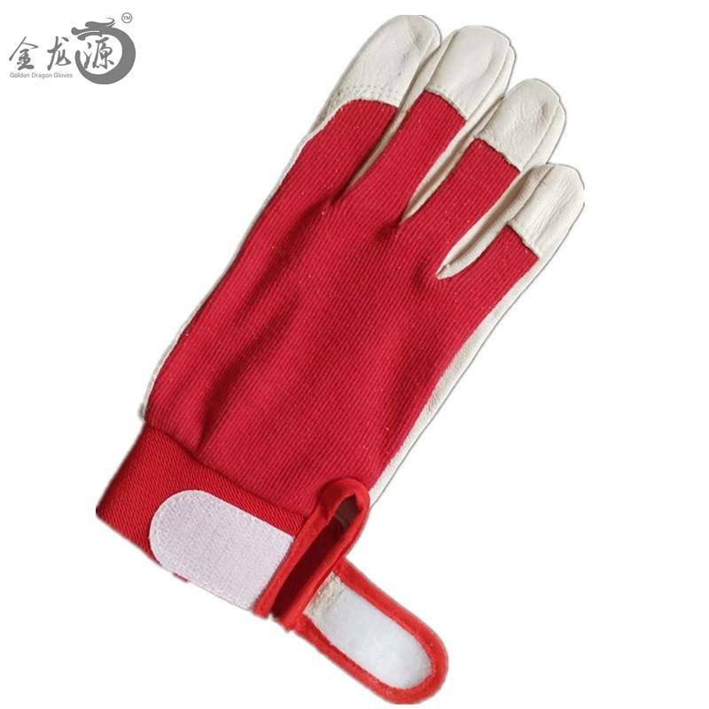 Pig Grain Leather Red Cotton Fabric Full Palm Leather Working Gloves