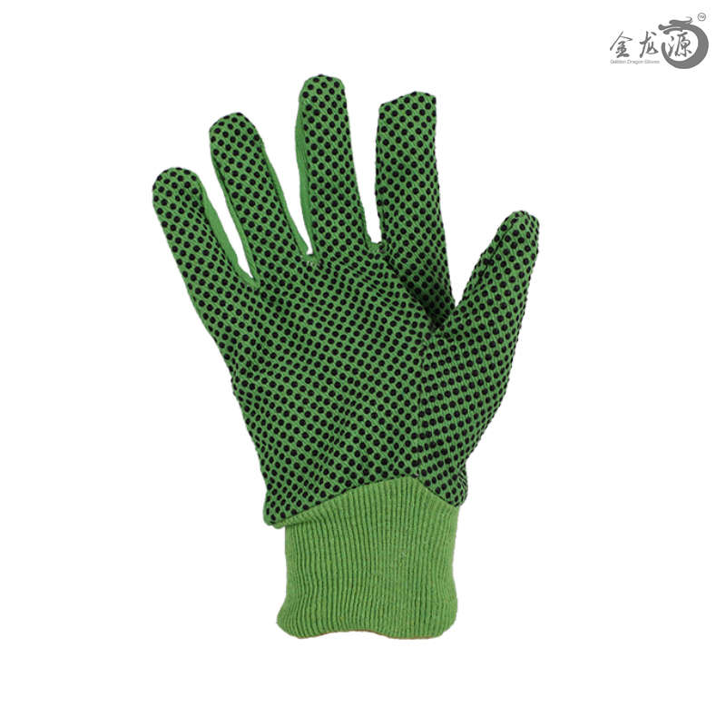 Cotton Knitted Wrist And PVC Dotted Gardening Working Gloves