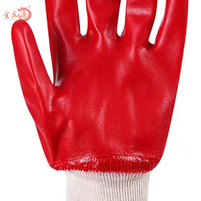 Anti Chemical Oil Knitted Wrist Red PVC Full Coated Hand Gloves