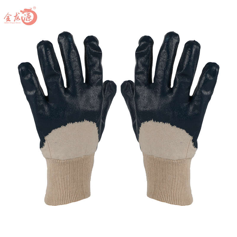 Heavy Duty Knitted Wrist Cotton 3/4 Nitrile Coated Gloves