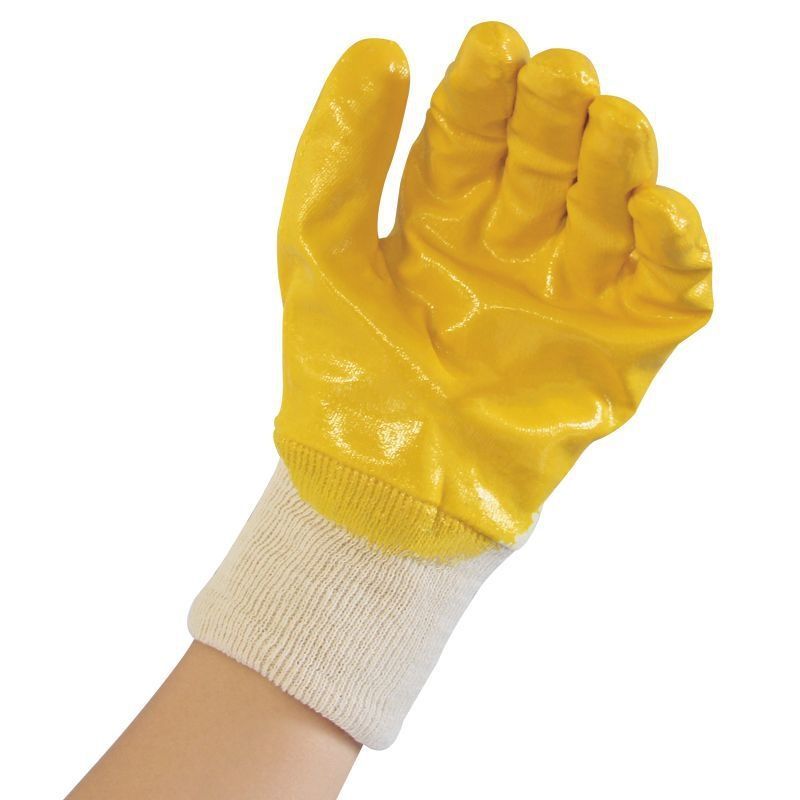 Anti Oil Anti Chemical Cotton Interlock 3/4 Yellow Nitrile Safety Gloves