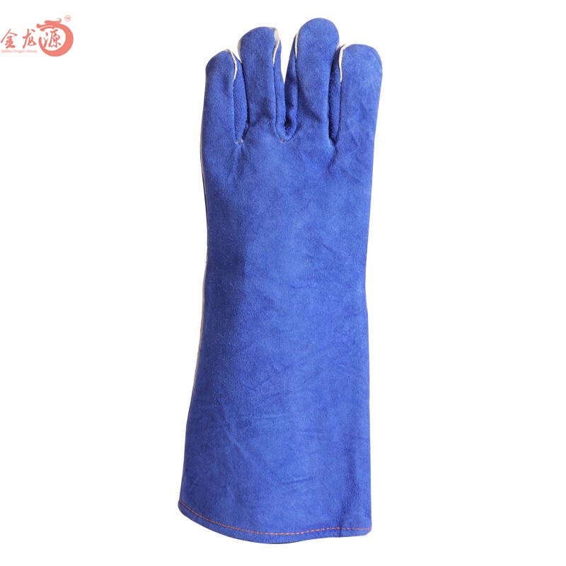 Extra Long Blue Leather Durable Safety Working Gloves