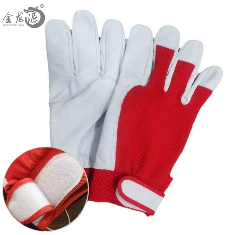 Pig Grain Leather Red Cotton Fabric Full Palm Leather Working Gloves