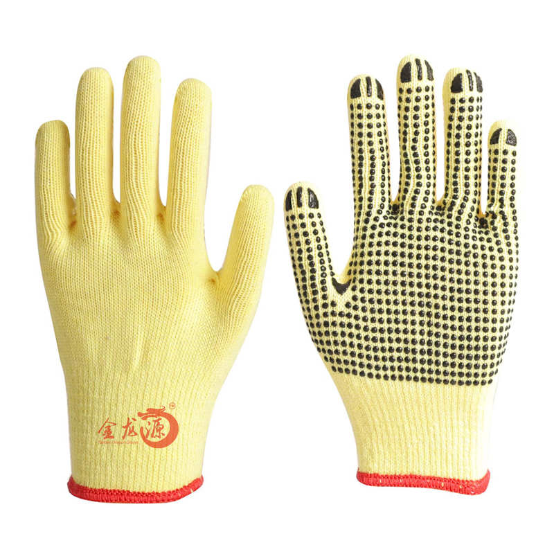 Light Yellow Cotton PVC Dotted Cheap Price Wholesale Safety Working Gloves 