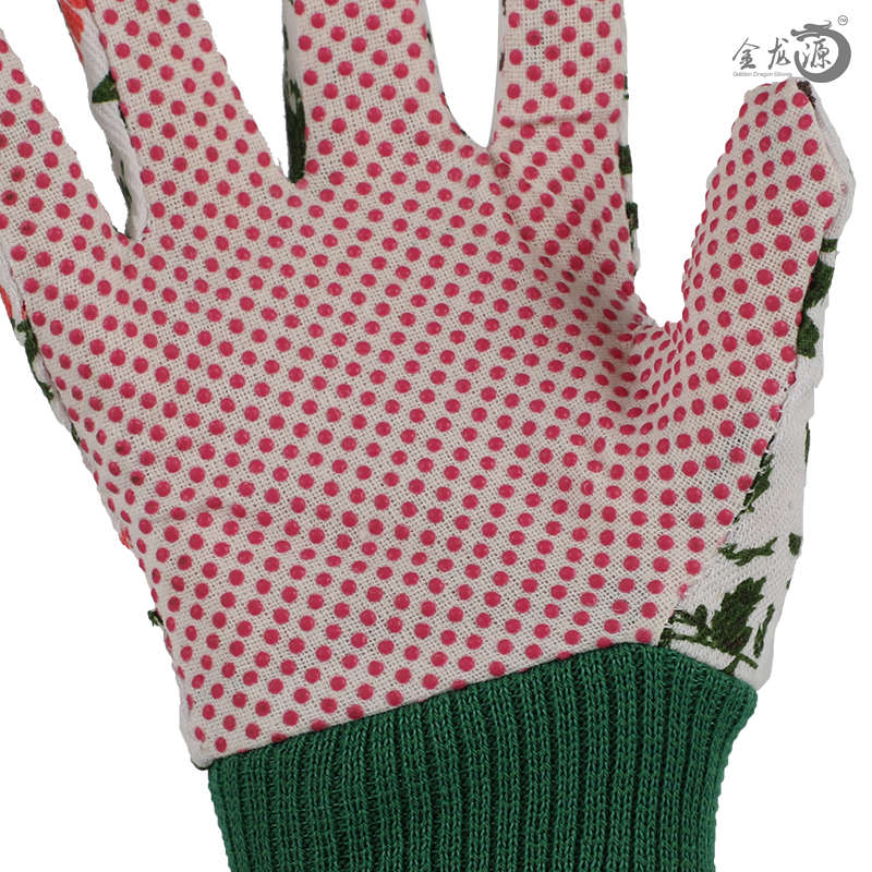 Colorful Woman Knitted Wirst Cotton/Polester Gloves with PVC Dotted Gardening Glove