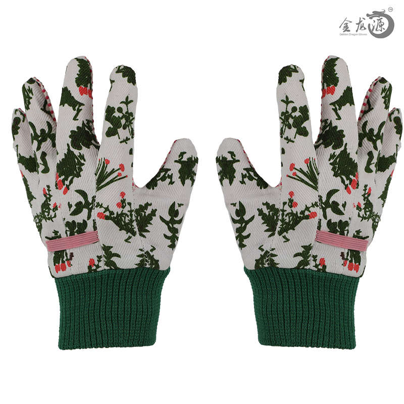 Colorful Woman Knitted Wirst Cotton/Polester Gloves with PVC Dotted Gardening Glove