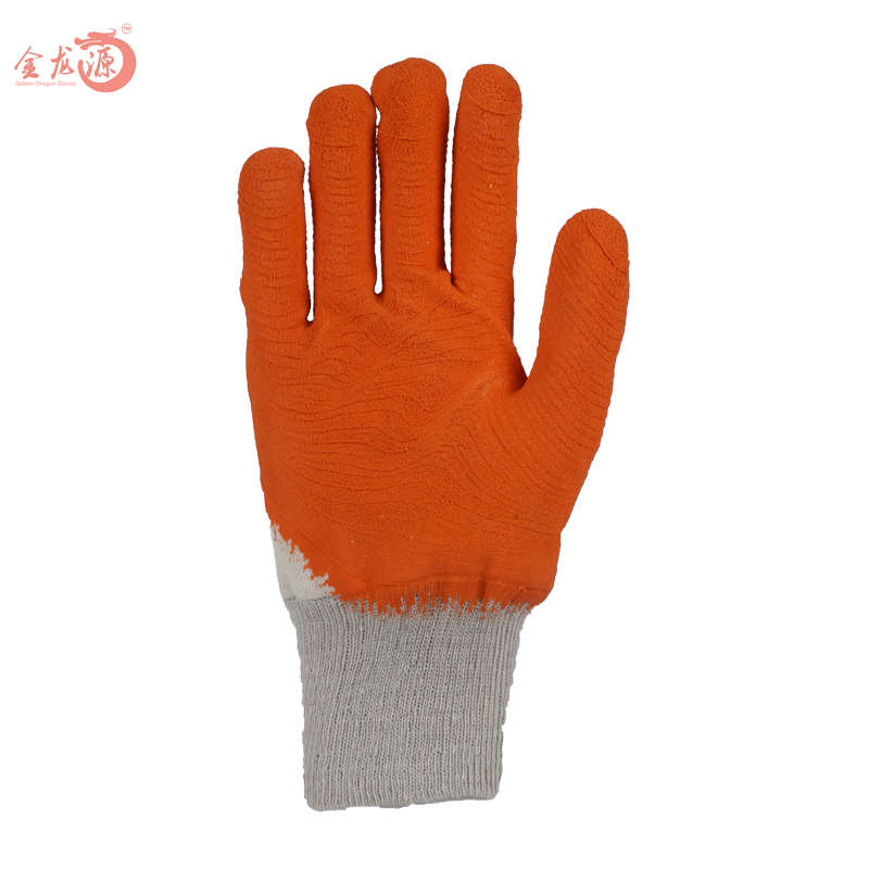 High Quality Knitted Wrist Cotton Latex Coated Crinkled Hand Protective Gloves