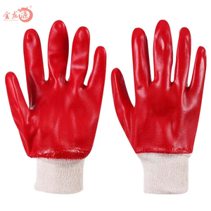 Anti Chemical Oil Knitted Wrist Red PVC Full Coated Hand Gloves