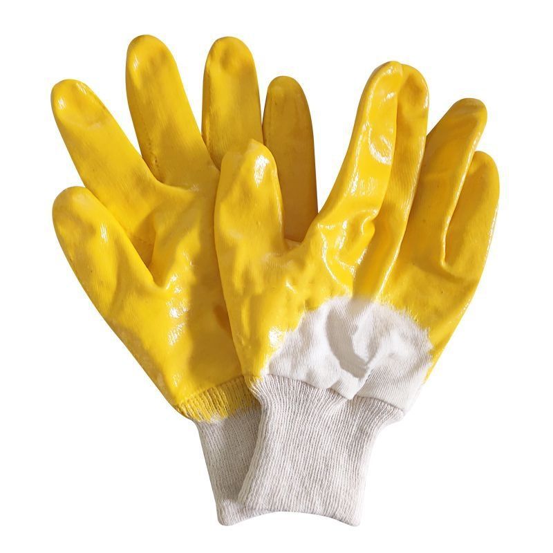 Anti Oil Anti Chemical Cotton Interlock 3/4 Yellow Nitrile Safety Gloves