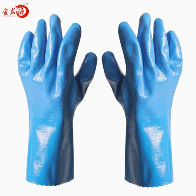 Industrial Polish Anti Oil Blue PVC Latex Safety Working Gloves 