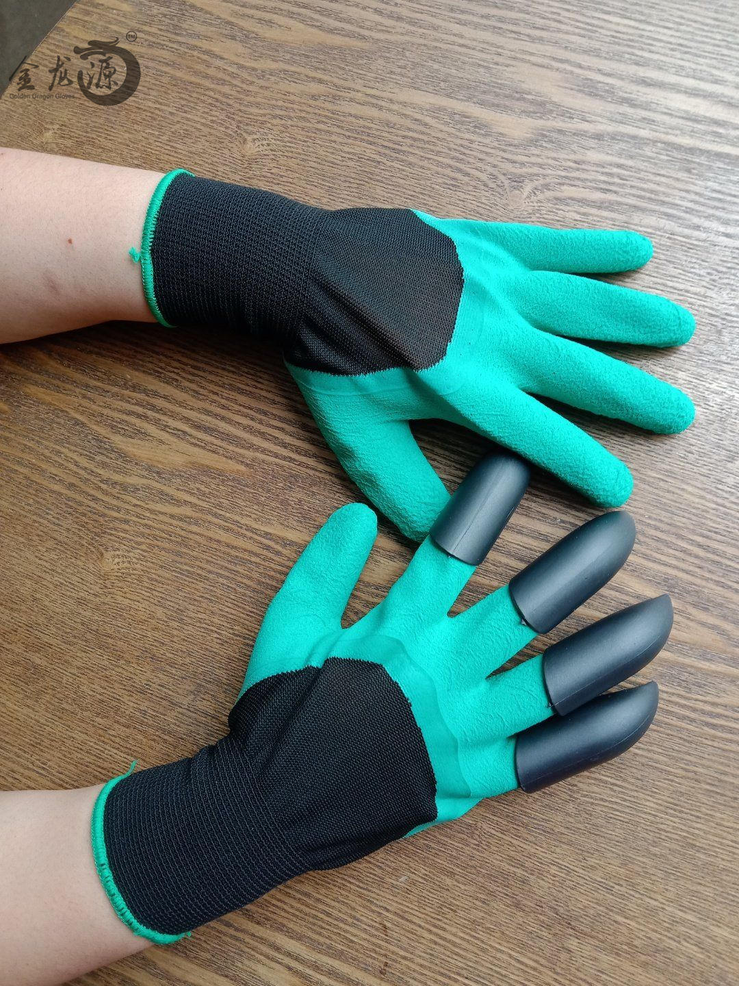 Green Latex Foamed Nylon Material With Claw Safety Working Gloves 