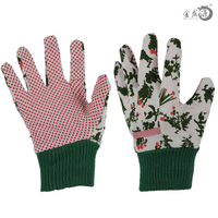 Colorful Woman Knitted Wirst Cotton/Polester Gloves with PVC Dotted Gardening Glove