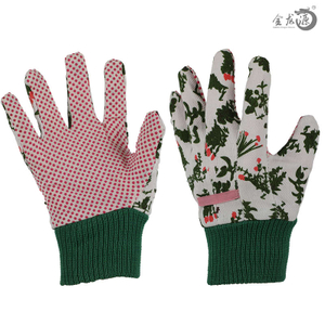 Colorful Woman Knitted Wirst Cotton/Polester Gloves with PVC Dotted Gardening Glove