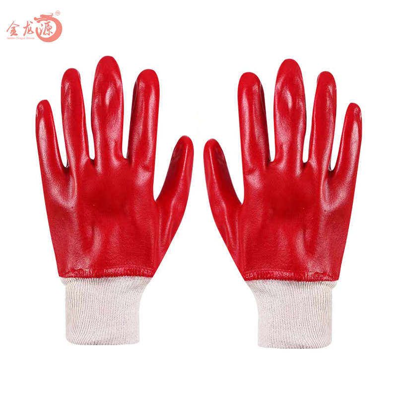 Anti Chemical Oil Knitted Wrist Red PVC Full Coated Hand Gloves