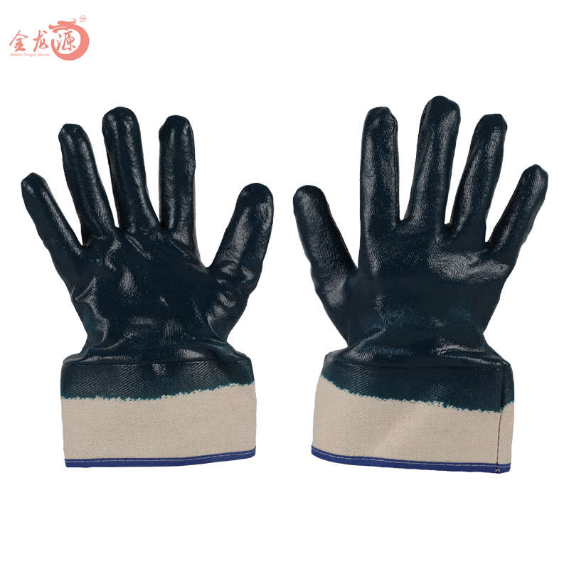 Blue Nitrile Canvas Cuff Oil And Gas Popular Durable Construction Glove