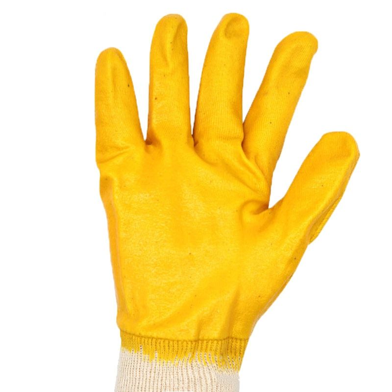 Anti Oil Anti Chemical Cotton Interlock 3/4 Yellow Nitrile Safety Gloves