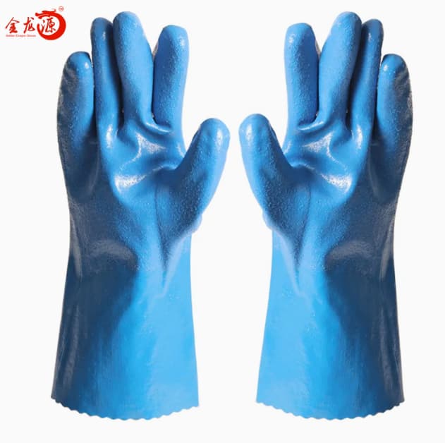 Industrial Polish Anti Oil Blue PVC Latex Safety Working Gloves 