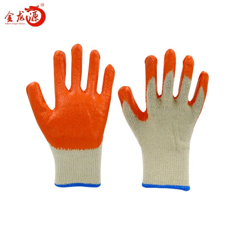 Factory 10g Knitted Cotton Wrinkle Crinkle Latex Coated Safety Work Gloves for Construction