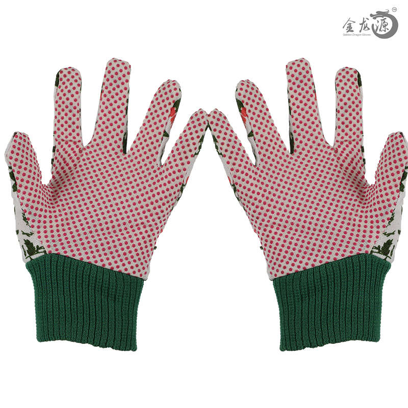 Colorful Woman Knitted Wirst Cotton/Polester Gloves with PVC Dotted Gardening Glove