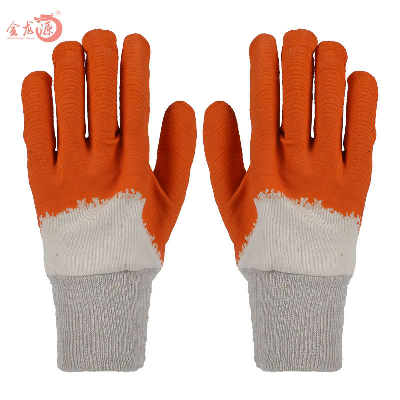 High Quality Knitted Wrist Cotton Latex Coated Crinkled Hand Protective Gloves