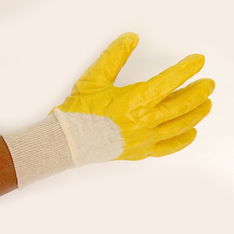 Anti Oil Anti Chemical Cotton Interlock 3/4 Yellow Nitrile Safety Gloves