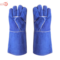 Extra Long Blue Leather Durable Safety Working Gloves