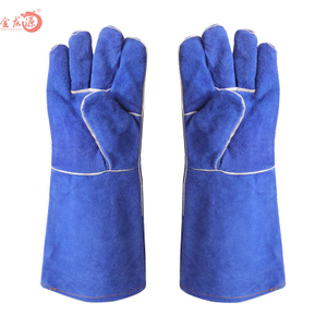 Extra Long Blue Leather Durable Safety Working Gloves