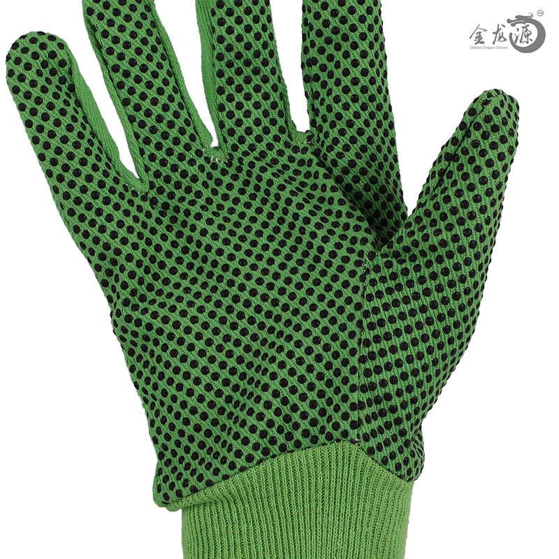 Cotton Knitted Wrist And PVC Dotted Gardening Working Gloves