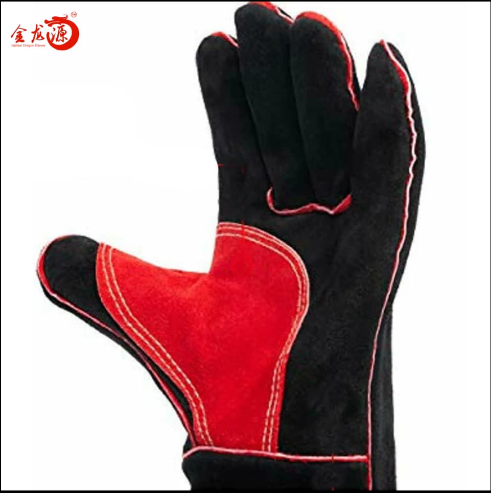 Black And Red Cow Leather Anti-scald Safety Gloves 