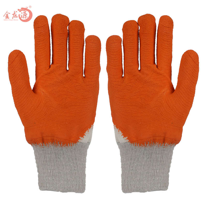 High Quality Knitted Wrist Cotton Latex Coated Crinkled Hand Protective Gloves