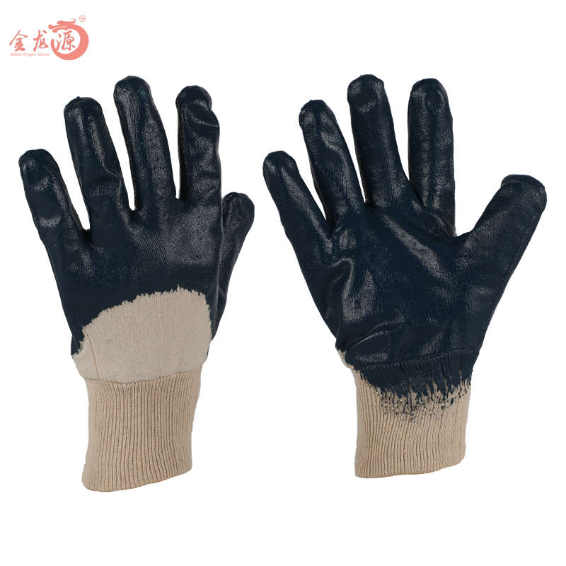 Heavy Duty Knitted Wrist Cotton 3/4 Nitrile Coated Gloves