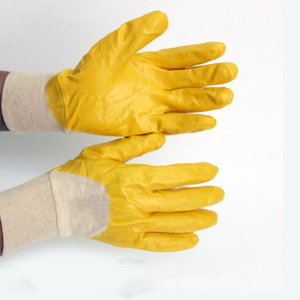 Anti Oil Anti Chemical Cotton Interlock 3/4 Yellow Nitrile Safety Gloves