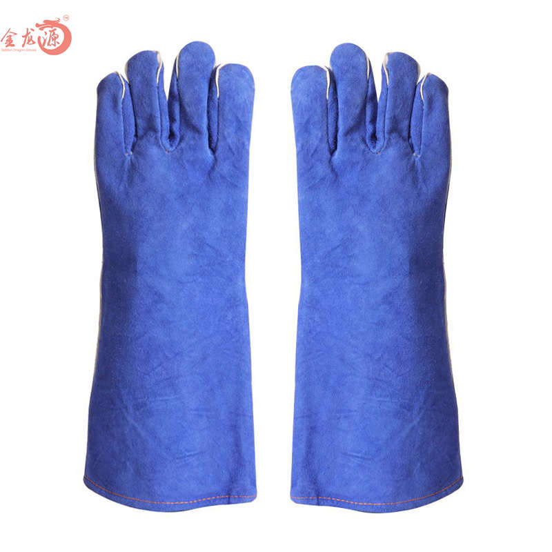 Extra Long Blue Leather Durable Safety Working Gloves