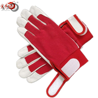 Pig Grain Leather Red Cotton Fabric Full Palm Leather Working Gloves