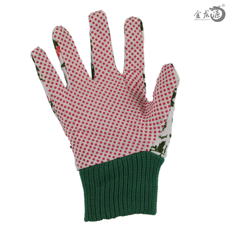 Colorful Woman Knitted Wirst Cotton/Polester Gloves with PVC Dotted Gardening Glove