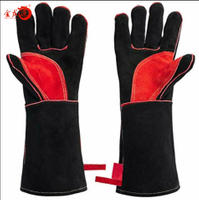 Black And Red Cow Leather Anti-scald Safety Gloves 